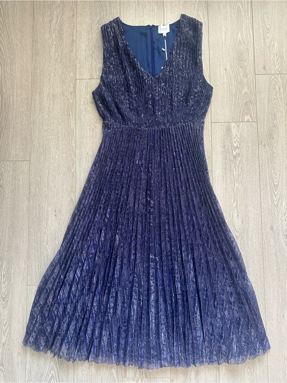 Johnny Was Jade Clario Pleated Midi Dress Sleeveless V-neck Blue Sz 14 NWT New - Picture 3 of 12